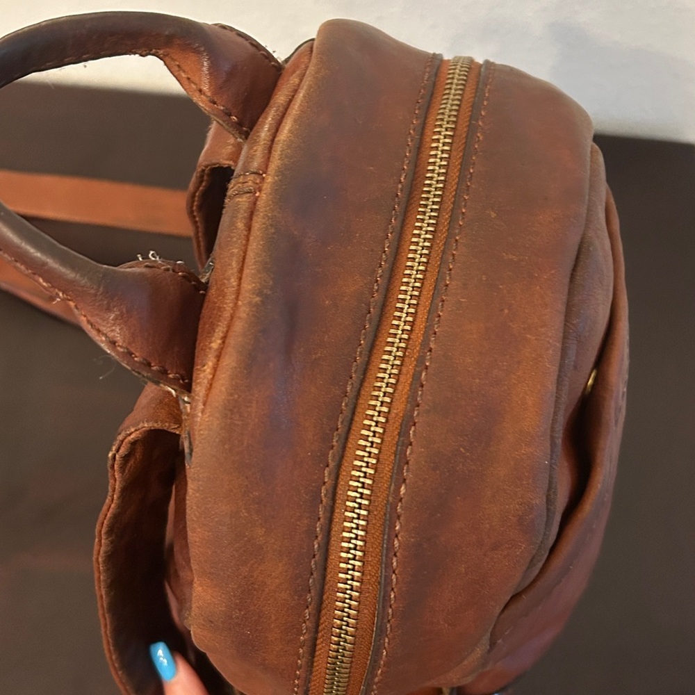 Frye Melissa Cognac Backpack crafted from antiqued pull-up Italian leather - Picture 8 of 13